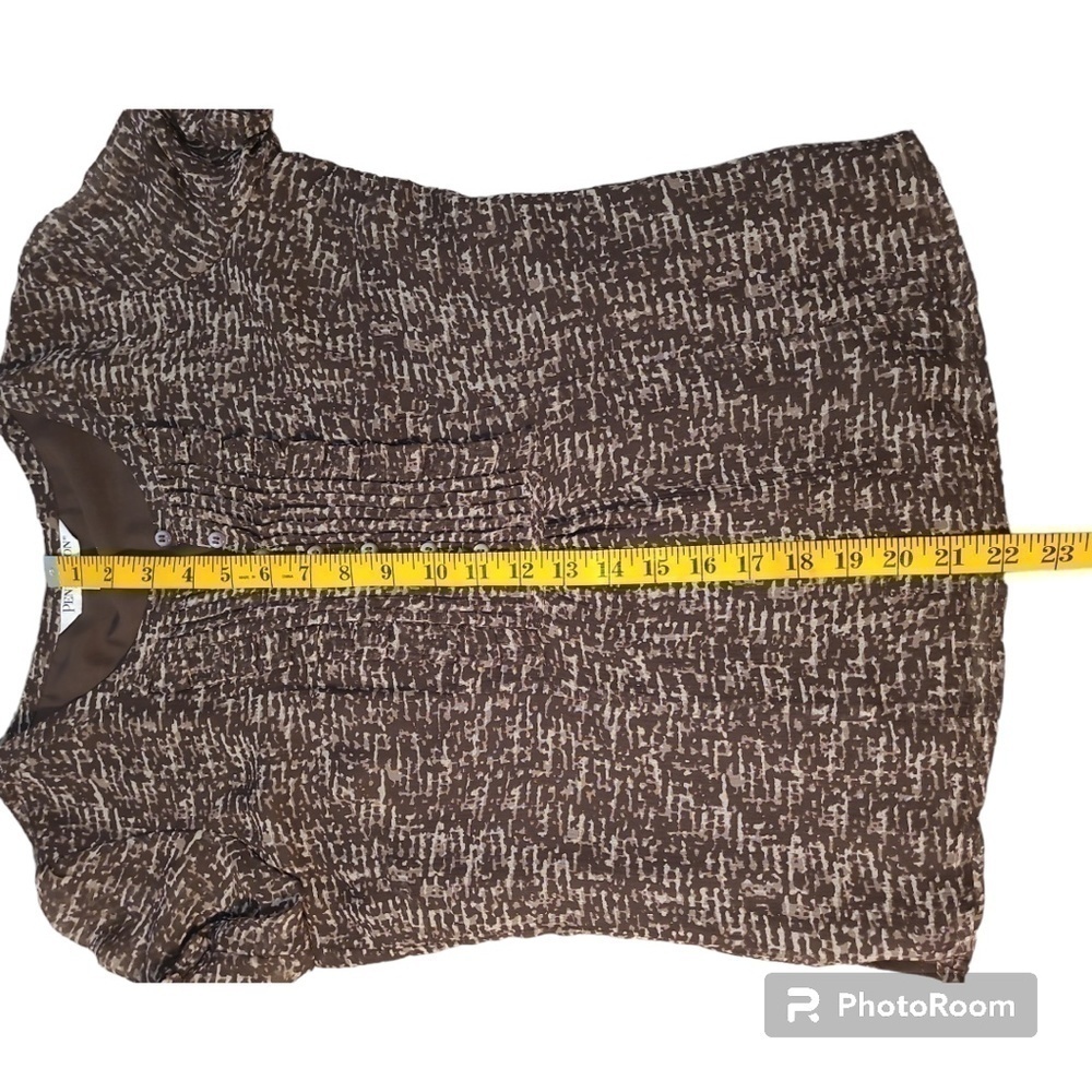 Pendleton 100% Silk Sheer Puff Sleeve Brown Blouse Petite 8 — Quiet Luxury Work - Picture 10 of 14